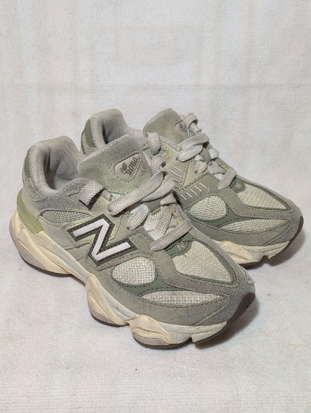 New Balance Kids Green and Light Gray Mesh Suede Sneakers